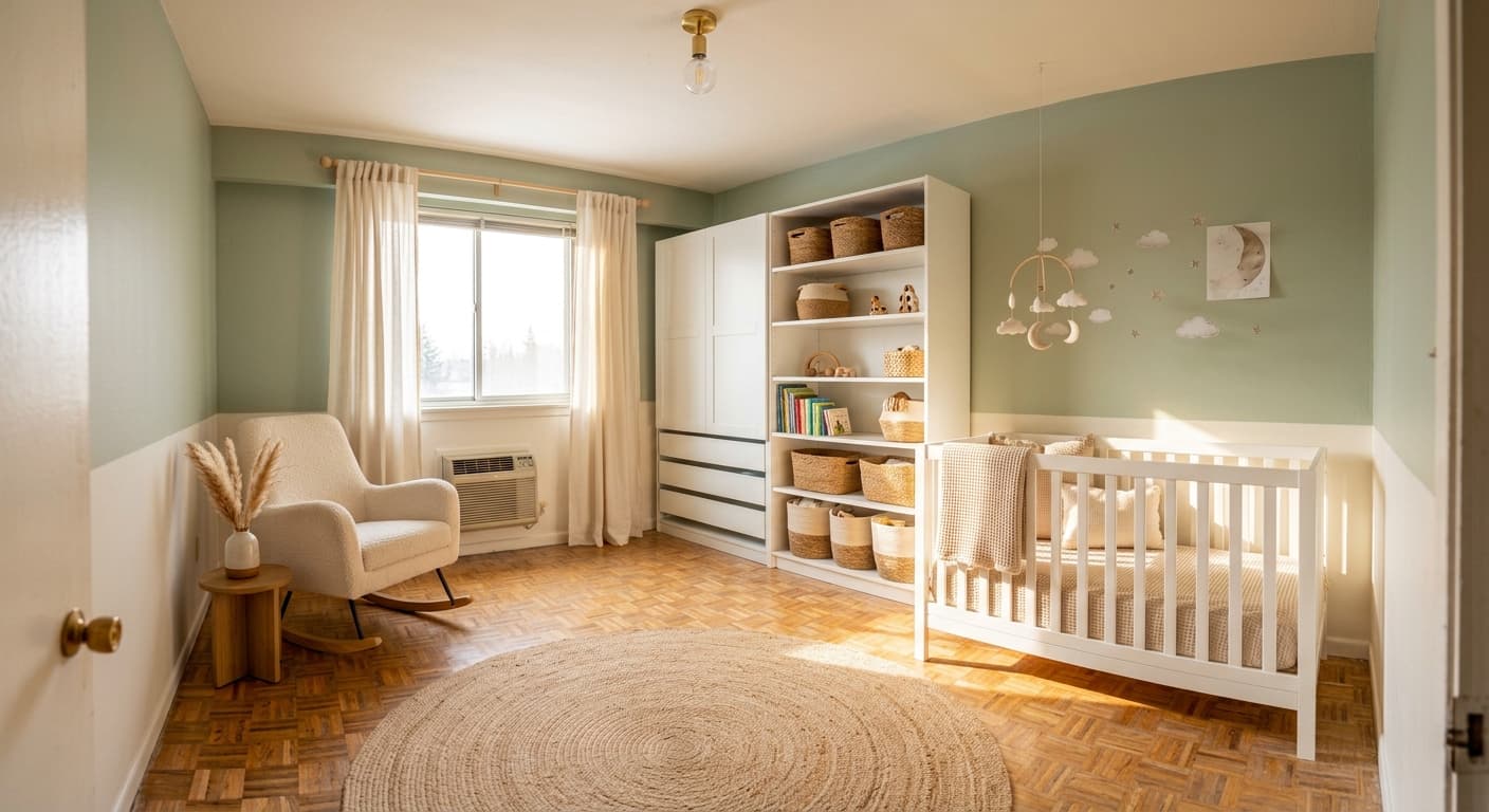 Después: Habitación infantil con pared azul polvo