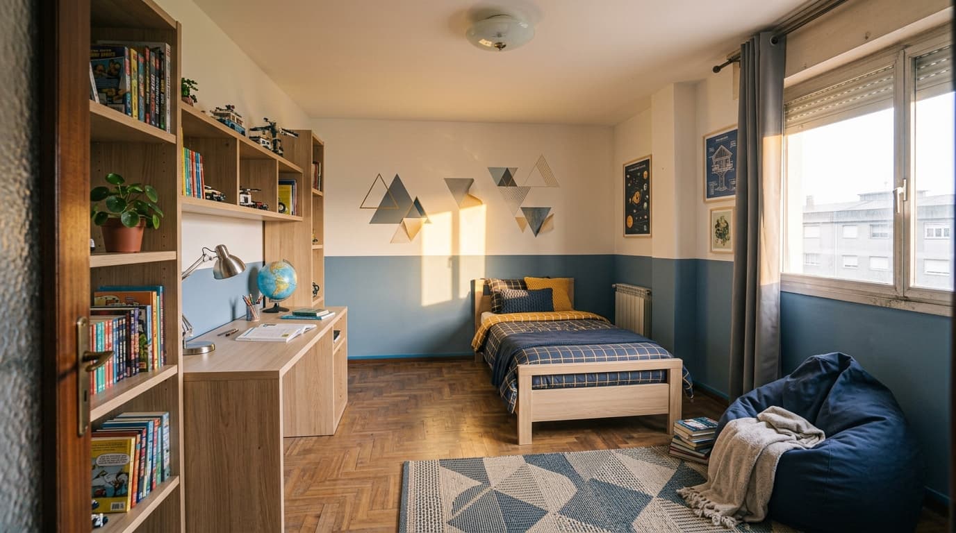 Después: Habitación infantil con pared en tono melocotón